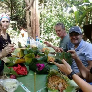 Enjoying lunch in the forest of Doi Inthanon National Park, Thailand.