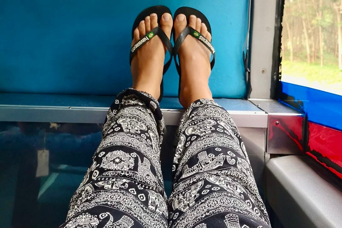 This image has an empty alt attribute; its file name is Hippie-Pants-by-Yara-Bello-on-a-train-1090x727.jpg