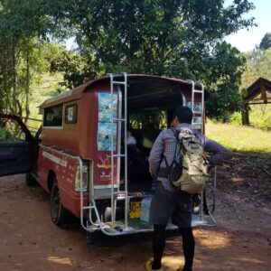 Backpackers in a songthaew